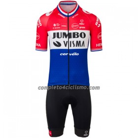 Completo Maglia + Pantaloncino con bretelle 2022 Jumbo-Visma Campione Olandese Manica Corta